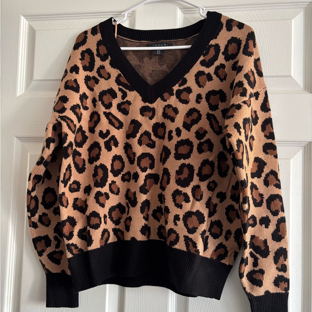 Tahari Brown and Black V-Neck Sweater